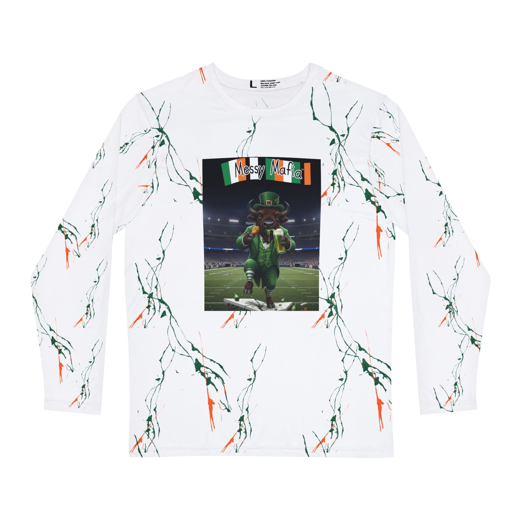 St Patrick's Day leprechaun Buffalo Messy Mafia™ splatter long sleeve Shirt