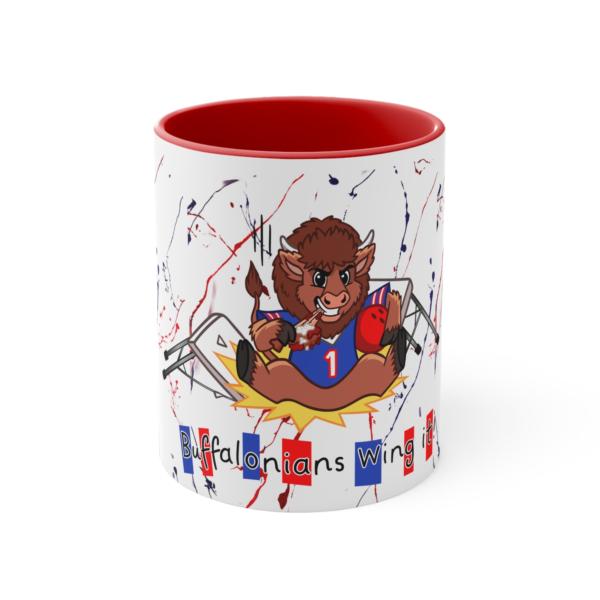 Buffalo football inspired Messy Mafia™ Accent Coffee mug featuring "Tailgating Ted"11oz Accent Mug