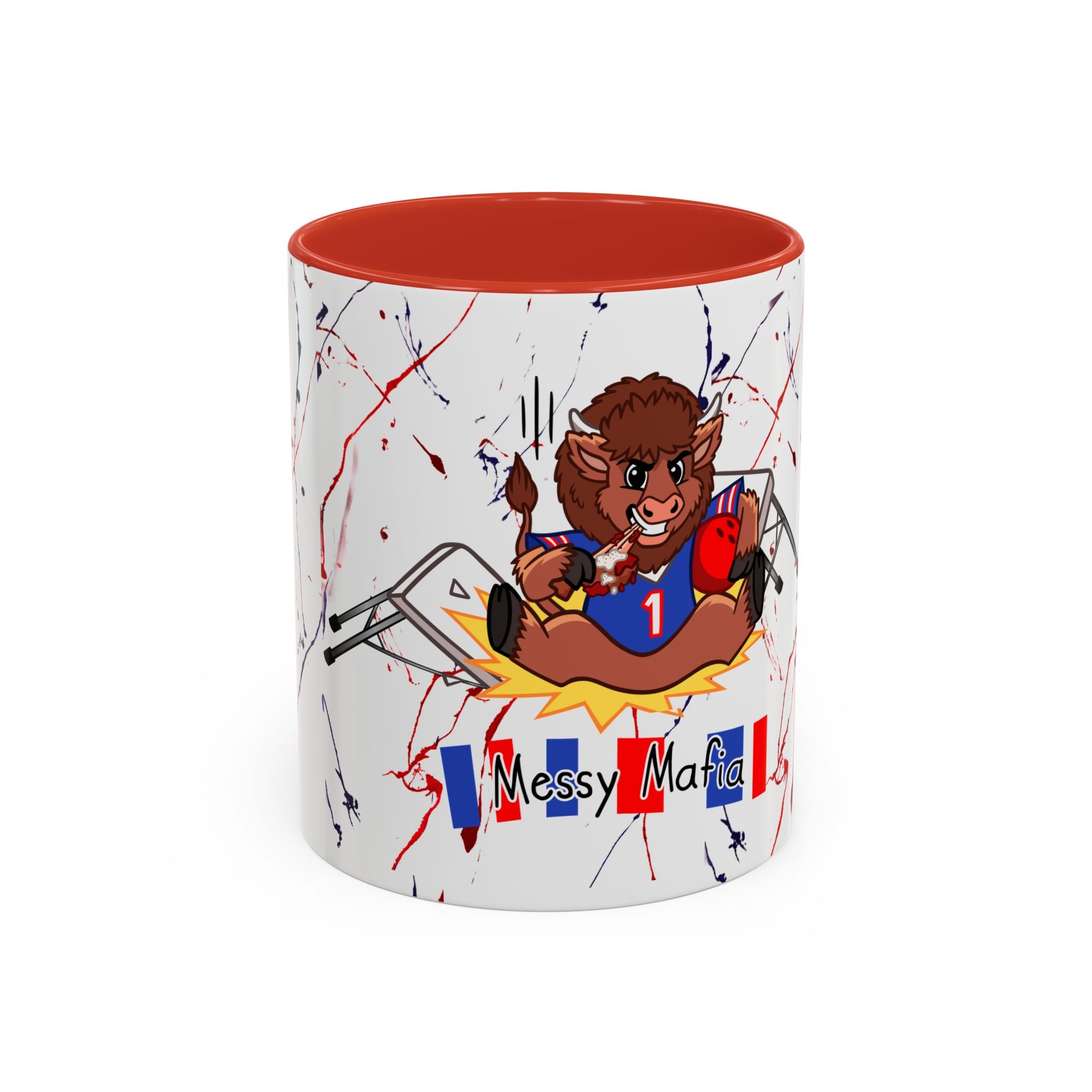 Buffalo football inspired Messy Mafia™ Accent Coffee mug featuring "Tailgating Ted"