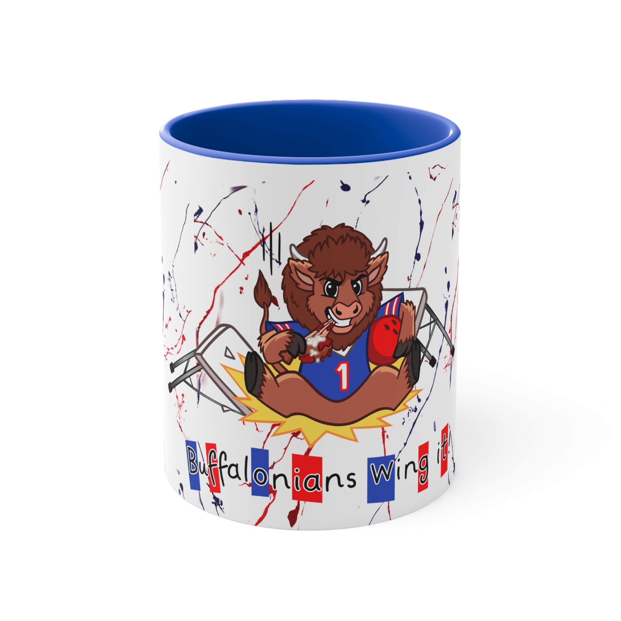 Buffalo football inspired Messy Mafia™ Accent Coffee mug featuring "Tailgating Ted"11oz Accent Mug