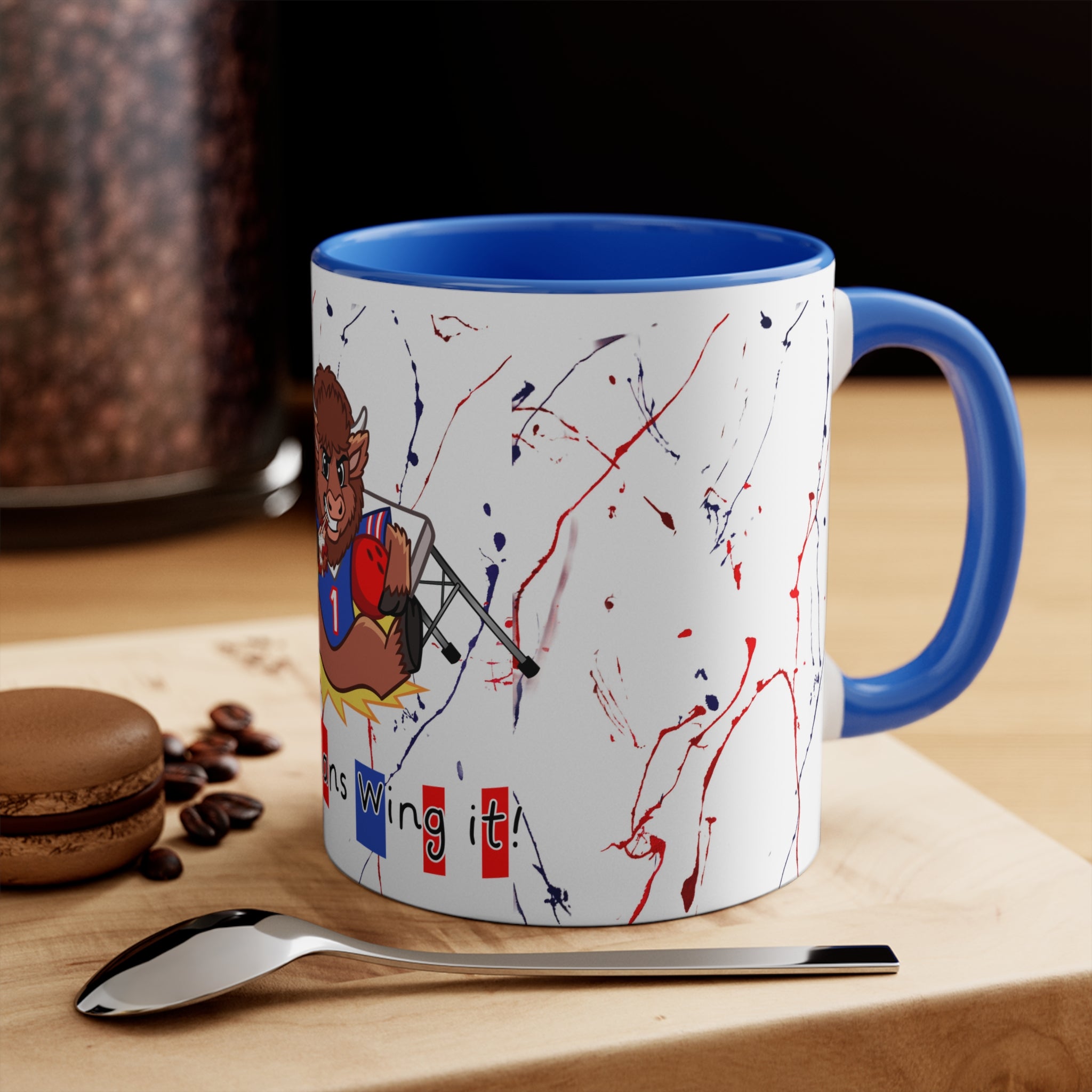 Buffalo football inspired Messy Mafia™ Accent Coffee mug featuring "Tailgating Ted"11oz Accent Mug