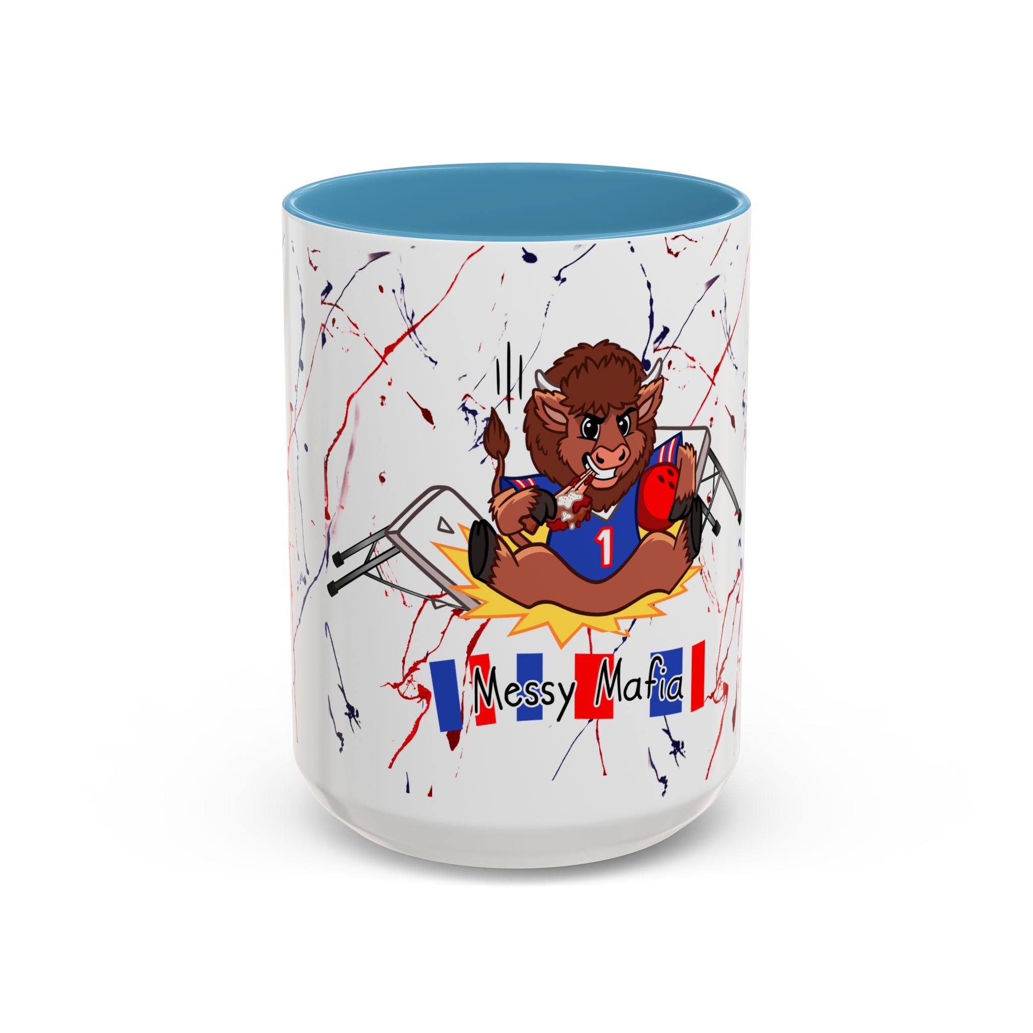 Buffalo football inspired Messy Mafia™ Accent Coffee mug featuring "Tailgating Ted"