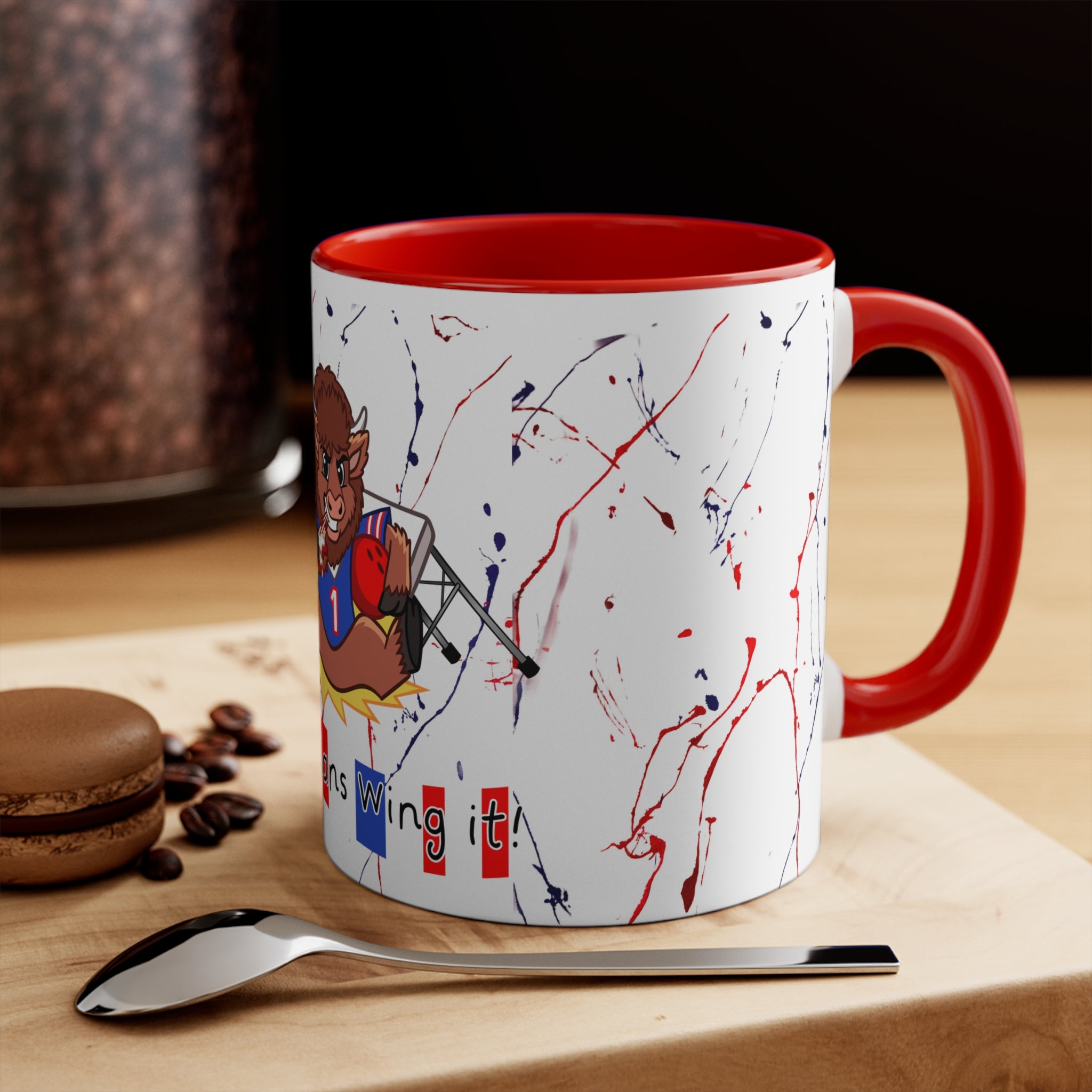 Buffalo football inspired Messy Mafia™ Accent Coffee mug featuring "Tailgating Ted"11oz Accent Mug