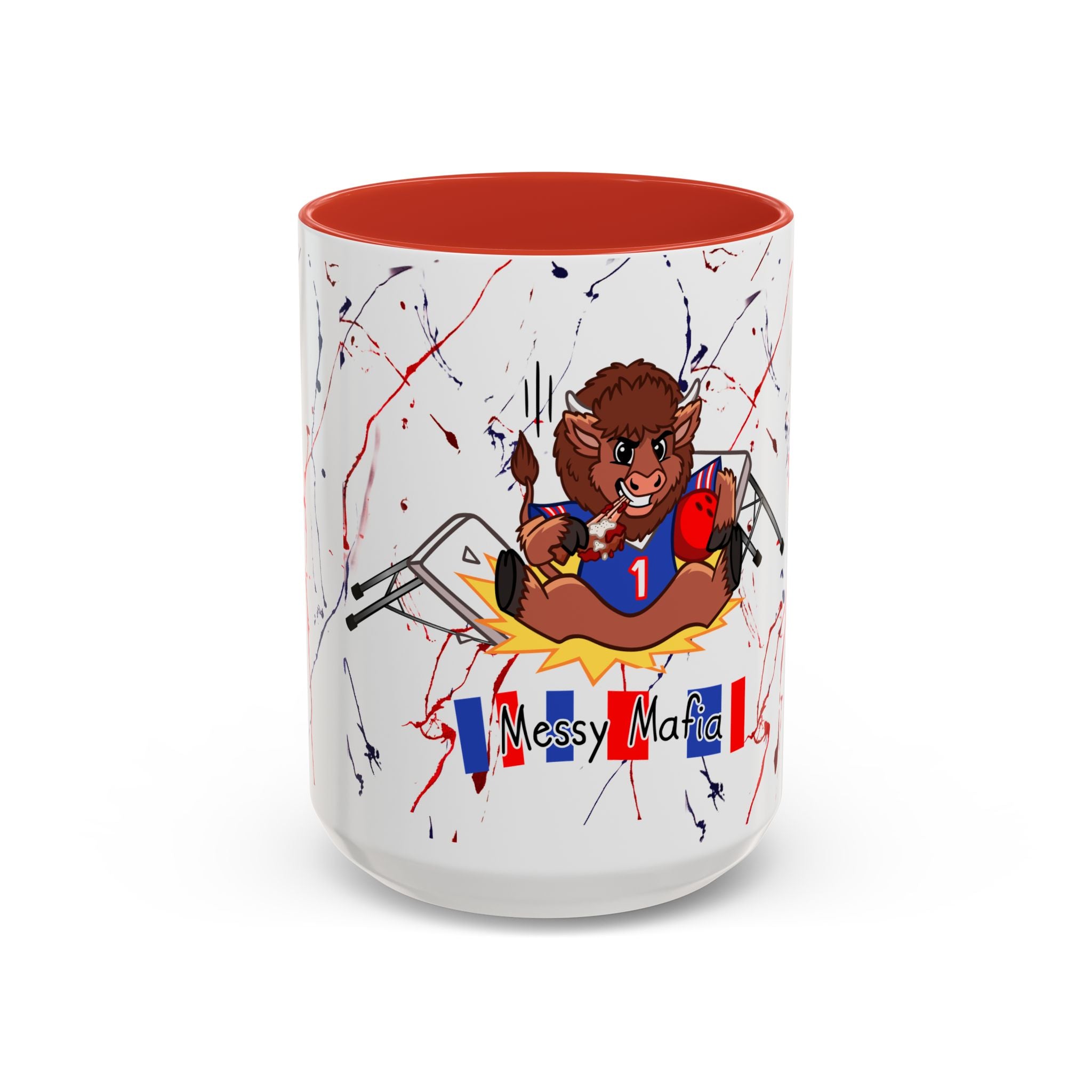 Buffalo football inspired Messy Mafia™ Accent Coffee mug featuring "Tailgating Ted"